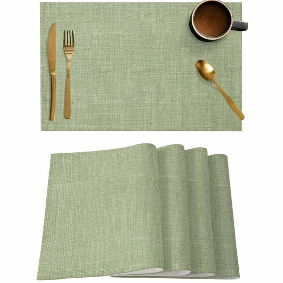 Sage Green Retro Linen Placemats Set of 4,Wipeable Washable Table Mats for Dining Tables,Modern Minimalist Style Place Mats for Kitchen Event Party Tabletop Decor