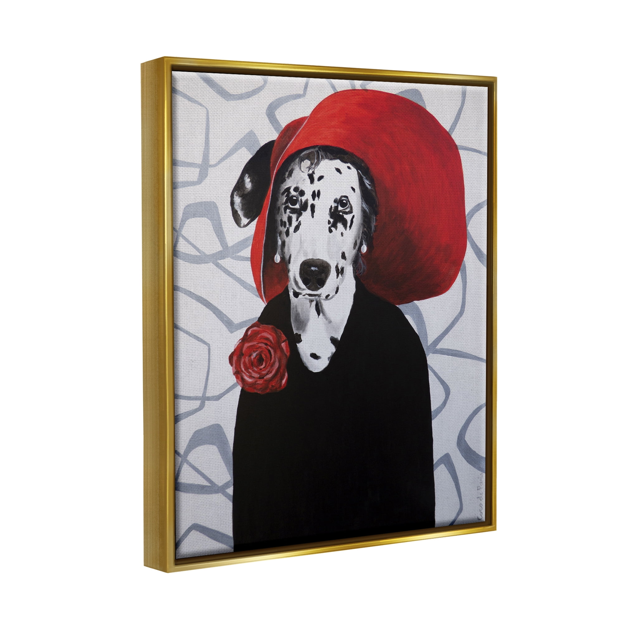 Stupell Industries Vintage Dalmatian Outfit Patterned Animals & Insects Painting Gold Floater Framed Art Print Wall Art