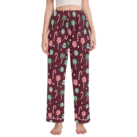 joogoo Women Christmas Candy Canes Pajamas Pants Lounge Bottoms Pjs with Pockets M
