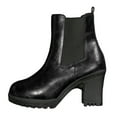 thumbnail image 6 of Womens Platform High Heels Chelsea Boots Fashion Leather Chunky Block Heeled Slip on Mid Calf Ankle Booties Black Size 6.5, 6 of 7