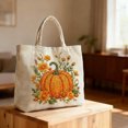 thumbnail image 3 of Halloween Pumpkin Embroidered Canvas Tote Bag, Large Capacity Fall Autumn Harvest Canvas Handbag With Long Handles Shoulder Bag For Halloween Party Shopping Daily Use(Orange11.02-12.6"), 3 of 3