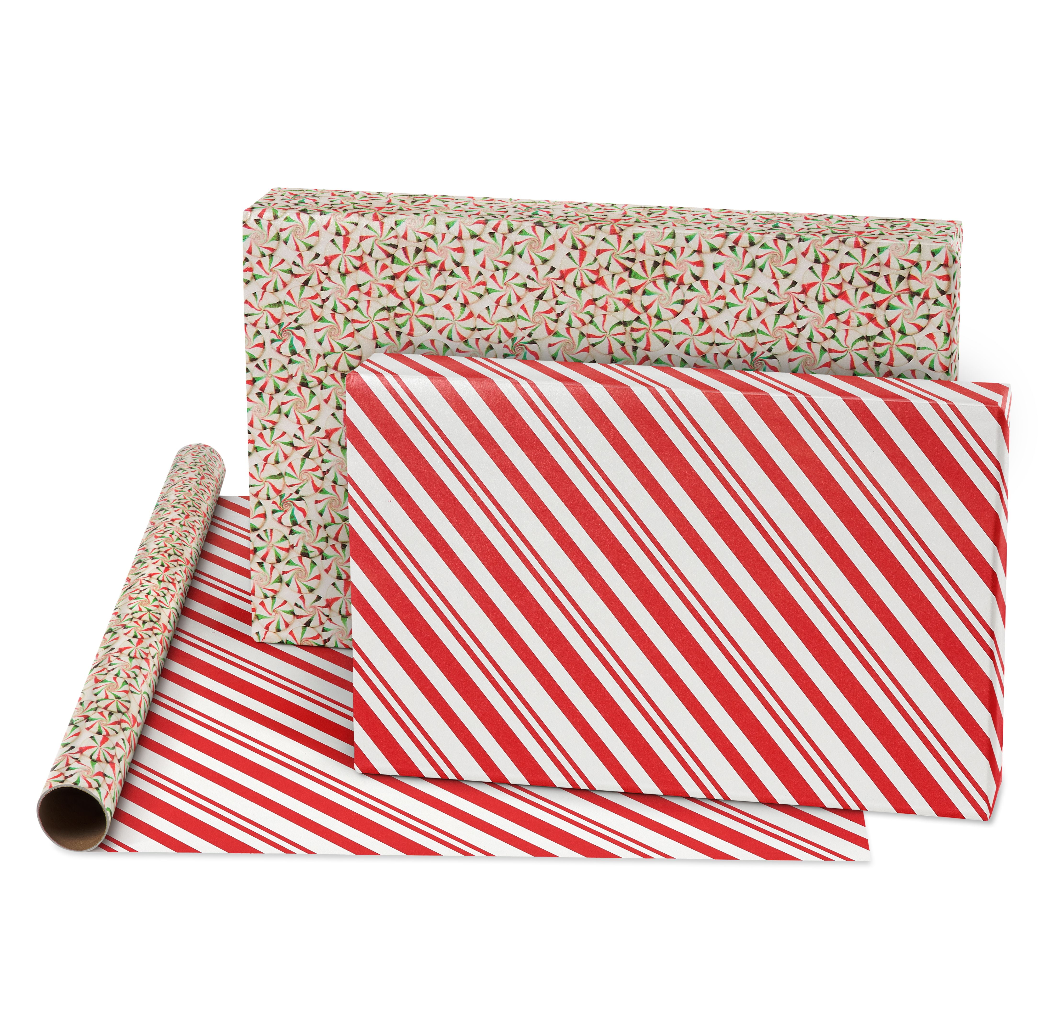 American Greetings Christmas Wrapping Paper, Gingerbread, Ornaments,  Peppermints (3 Pack, 120 sq. ft.)