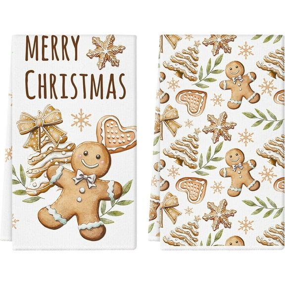 Christmas Kitchen Towels Gingerbread 18 x 26 Inch Set of 2 Dish Towels Hand Towels for Winter Holiday Home Indoor Bathroom Party Dining Decor Gifts