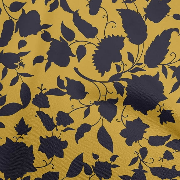 oneOone Cotton Poplin Twill Dark Mustard Fabric Jacobean Floral Silhouette Sewing Craft Projects Fabric Prints By Yard 56 Inch Wide