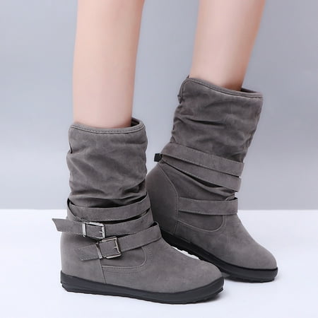 

NECHOLOGY Womens Knee Boots Wide Calf Warm Retro Shoes Women Booties Solid Wide Calf Boots for Women over The Knee High Grey 9