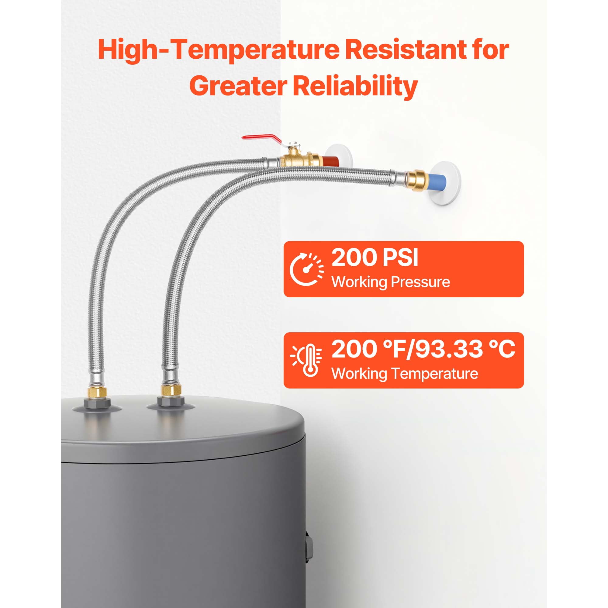 KFFKFF Water Heater Kit with Push-Fit Valve, Flexible Connector and 3/4" FIP x 3/4" PTC Ball Valve, Stainless Steel Braided Supply Line for Bathroom, Kitchen, and Laundry Use
