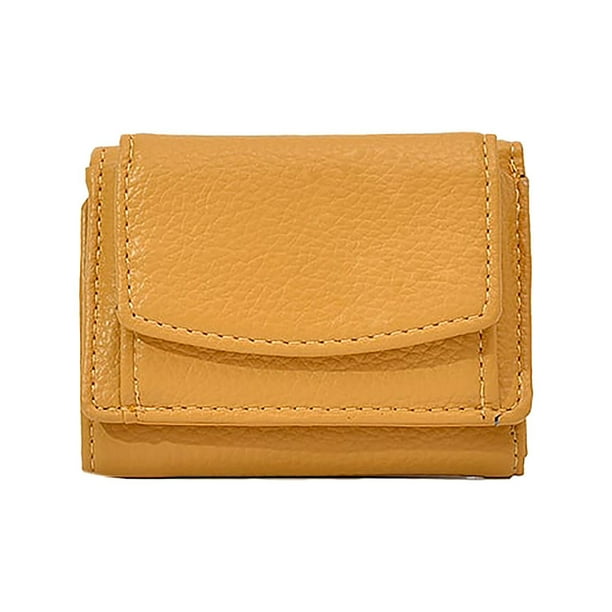 Mini billetera pequeña para mujer, ultrafina, de piel de vacuno, plegable, portátil, para oficina, viajes de negocios, piel auténtica, cierre de seguridad, diseño delgado, para dormitorio, 2