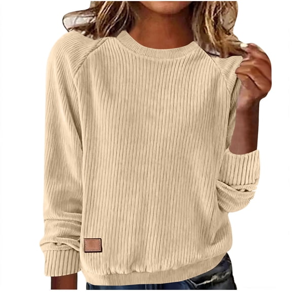 FAIWAD Womens Corduroy Tops Solid Color Crewneck Long Sleeve Ribbed Pullover Casual Lightweight Blouses