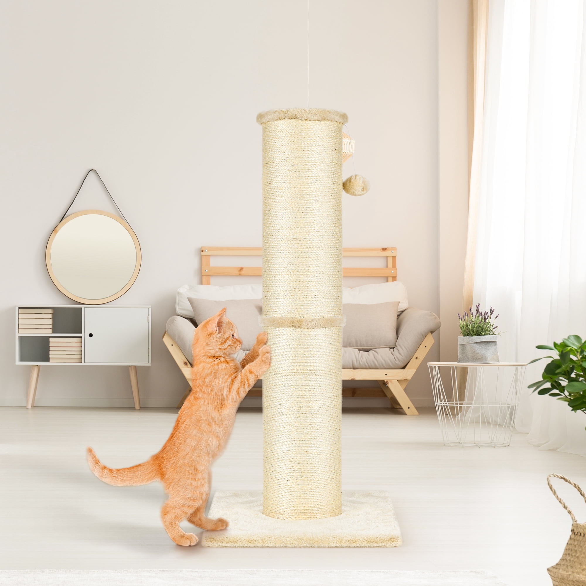PAWSCRAT Cat Scratching Post 32 Inch High, 5.5 Inch Large Diameter Natural Sisal Cat Scratch Post,Protect Your Furniture, Scratch-Resistant and Durable Tall Cat Scratcher for Indoor Cats, Beige