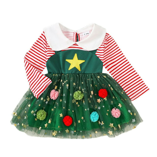 Robe Fille Bébé Manches Longues à Volants Robe en Tulle Fille Robe de Printemps Fille Robe de Fête Fille Vêtements d'Été pour Tout-Petits Filles 3-6 Mois