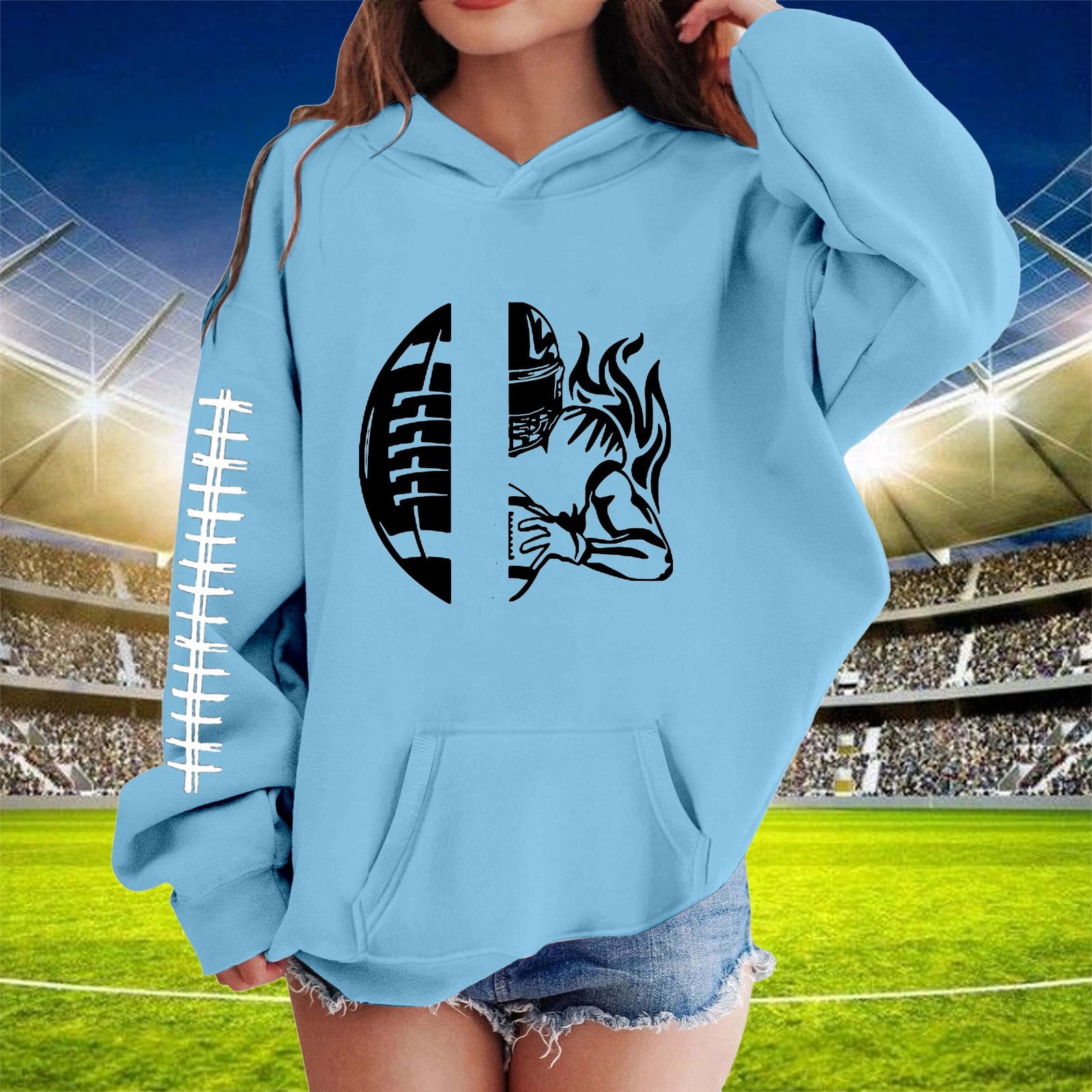 Tfken Toddler Child Girls Hoodies Long Sleeve Rugby Print Tops Casual Daily Wear Sky Blue Sweatshirt Size 11-12 Years