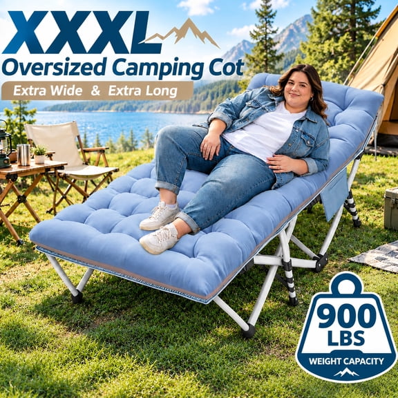 GETOVIN Extral Wide Heavy Duty XXXL Camping Cot with Mattress, 79" x 32" Folding Bed with Carry Bag for Camping, Hiking, Travel, Guest,Supports 900 lb