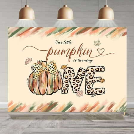 7x5FT Pumpkin Themed Backdrop 1st Birthday Leopard Bowknot Pumpkin Autumn Photography Background First Birthday Party Decoration Supplies Cake Table Banner Photo Booth Props