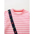 thumbnail image 4 of Bellafa Toldler Girls Cotton Long Sleeve Casual Cartoon Appliques Striped Jersey Dress Kids Pink Tunic Party Dresses 2-7 Years, 4 of 9