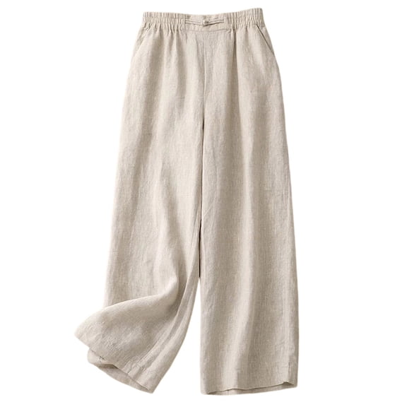 Pants for Women,Cotton Linen Pants Women Wide Leg Palazzo Pants Beach Vacation Outfits Summer 2026 Flowy Clothes Trousers with Pockets