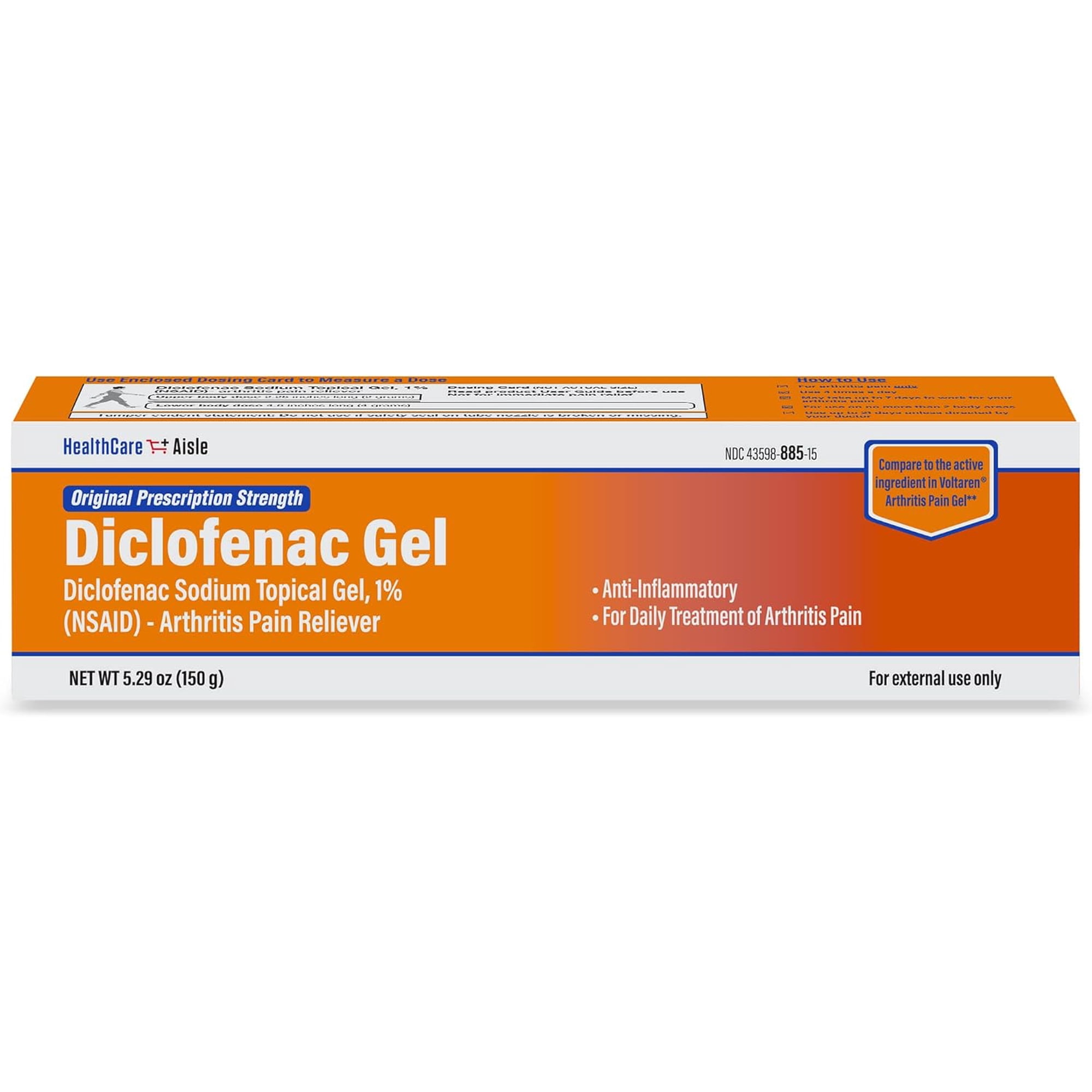 HealthCareAisle Diclofenac Gel, 1%, Arthritis Pain Relief - 150 g tube - Original Prescription Strength (NSAID)