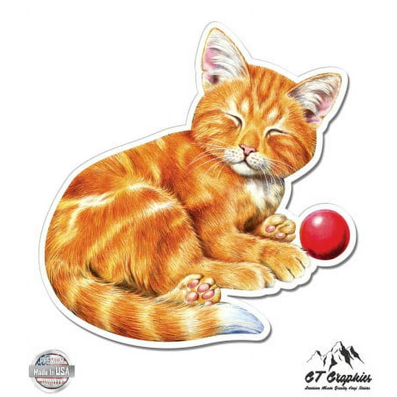 Cute Kitten with Ball - 3" Vinyl Sticker - For Car Laptop I-Pad Phone Helmet Hard Hat - Waterproof Decal