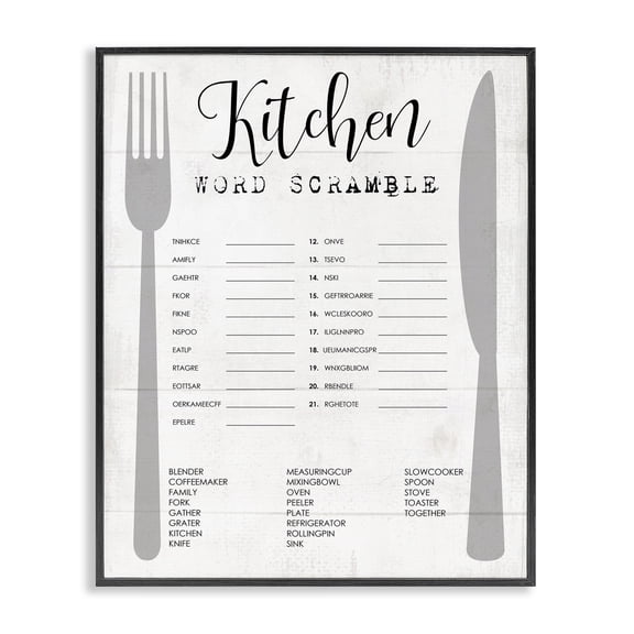 Stupell Industries Rustic Lodge Kitchen Word Scramble Fun Family Word Design Black Framed Giclee Art, 11 x 14, by Lil' Rue