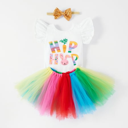 

Puloru Girl’s 3Pcs Clothes Set Short Sleeve Tops with Skirt and Headband
