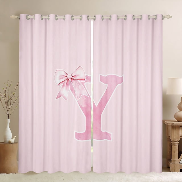 Erosebridal Rideaux Monogrammes Initiale Lot de 2 (42x63), Nœud Papillon 30 %-50 % Rideaux Occultants, Décoration de Chambre à Coucher