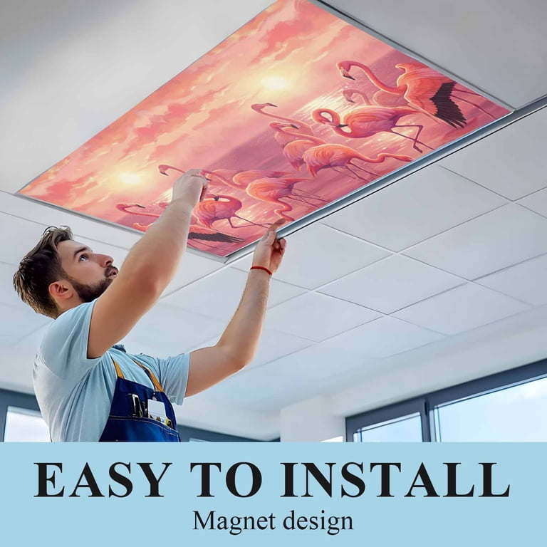 4 Pack Sunset Flamingos Fluorescent Light Covers for Ceiling