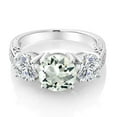 thumbnail image 2 of Gem Stone King 925 Sterling Silver Green Prasiolite and Lab Grown Diamond Engagement Ring for Women | 3.33 Cttw | Round 8MM | Gemstone Birthstone | Size 5, 2 of 4