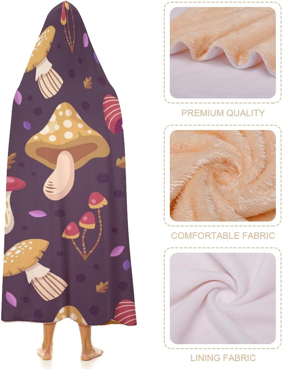 Throw Wearable Blanket Hoodie Onesie Soft Sleeping Bag Cloak Wrap Cape Cute Mushroom Autumn Gift for Adult Kids Plush Velvet 50x60 in Nature Wild Forest