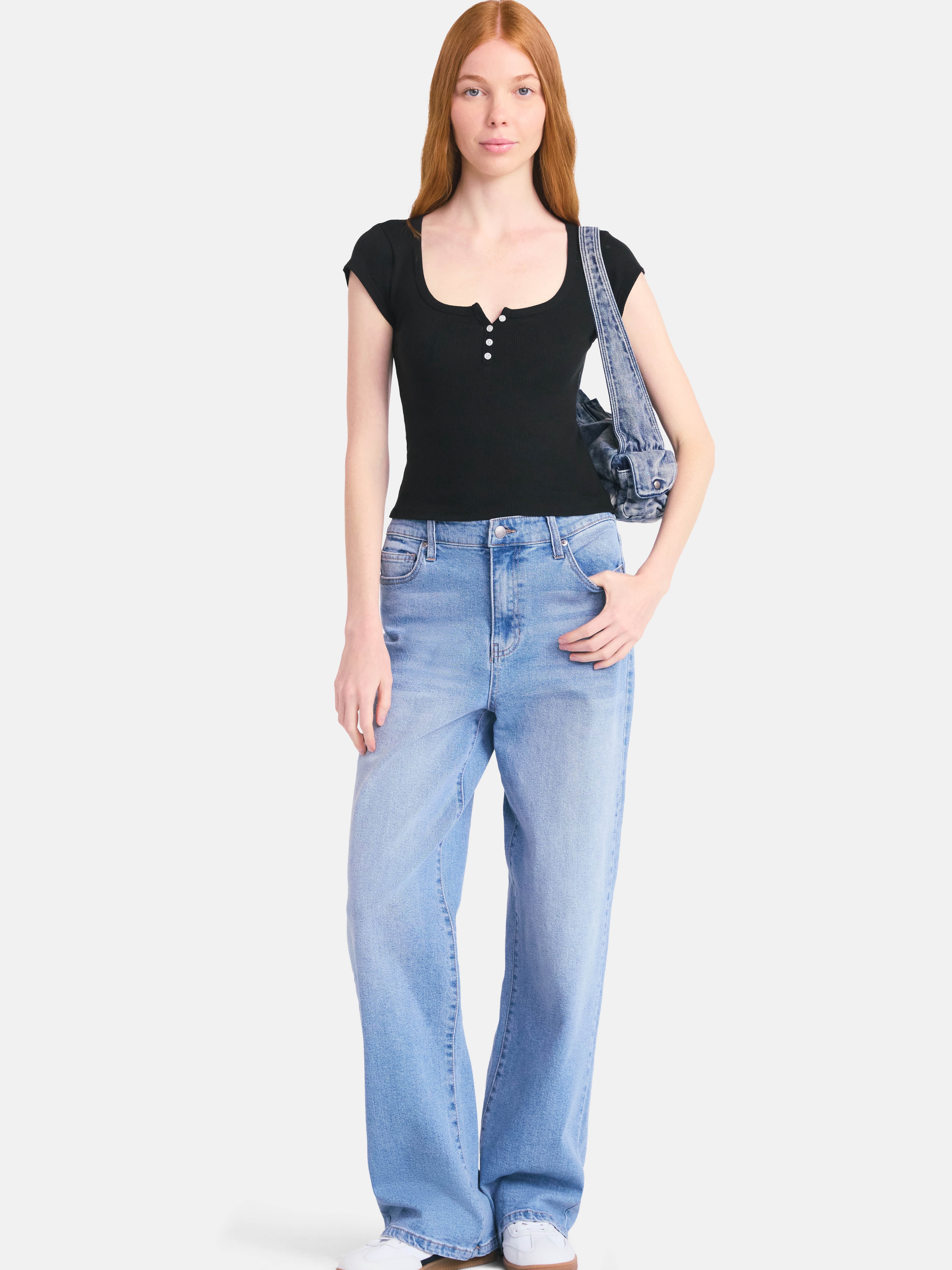 No Boundaries Cotton Henley Tee, Women's