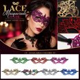 thumbnail image 2 of Masquerade Mask Metallic Blue Lace Filigree Design for Women Halloween Accessory for Masquerade Balls Themed Parties and Evening Events, 2 of 5