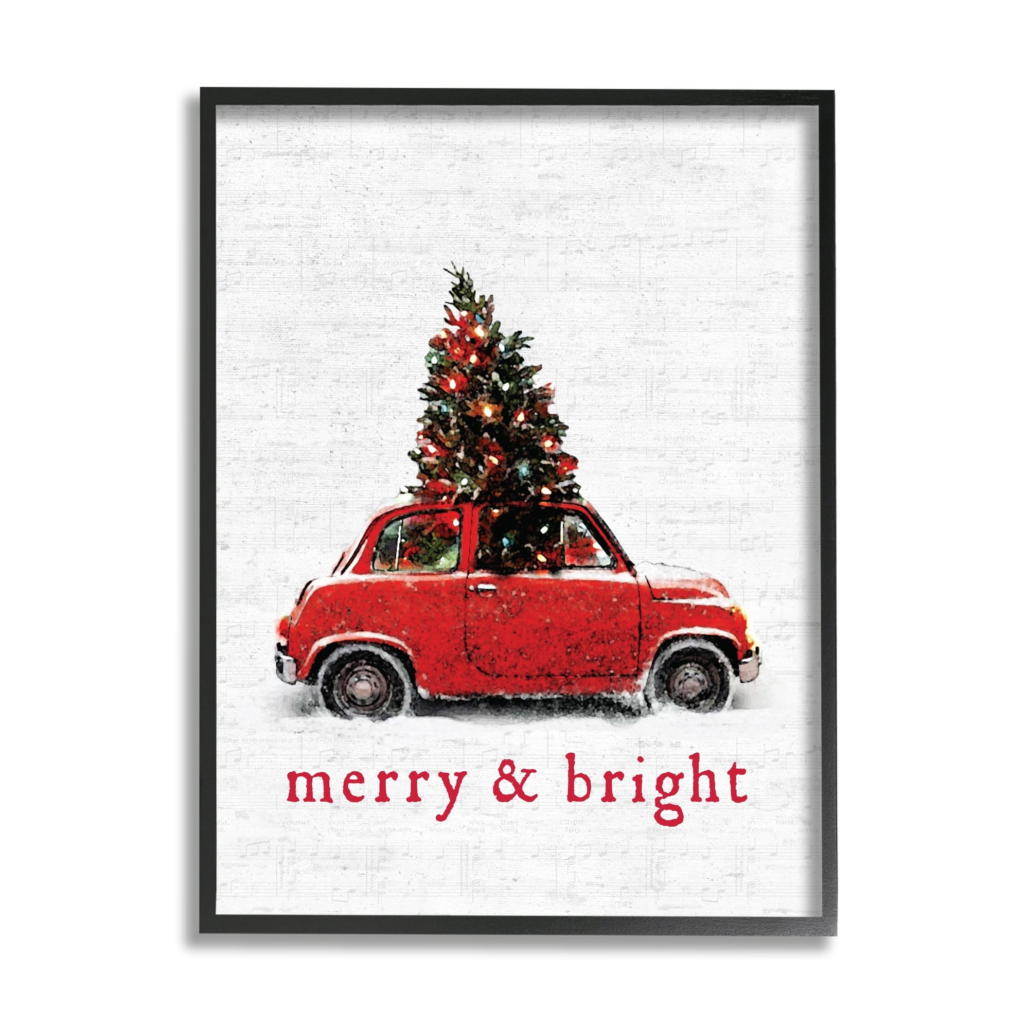 Stupell Industries Merry and Bright Quote Vintage Red Christmas Car Holiday Painting Black Framed Art Print Wall Art, 11 x 14
