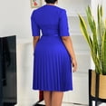thumbnail image 3 of AURA Women’s Pleated A-Line Midi Dress V-Neck Short Sleeve High Waist With Belt S-XXXL, 3 of 7