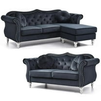 Home Square 2-Piece Furniture Set with Sofa Chaise and Loveseat in Black
