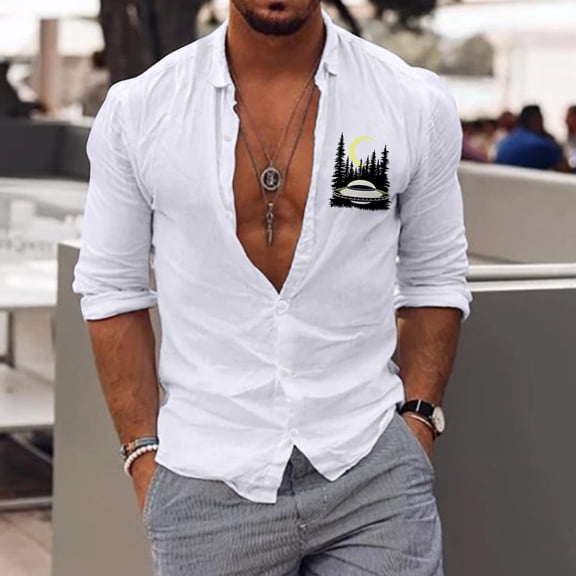 Aayomet Men's Long Sleeve Dress Shirt Casual Printed Shirts Fashion Top Blouse Shirts (Black, M)