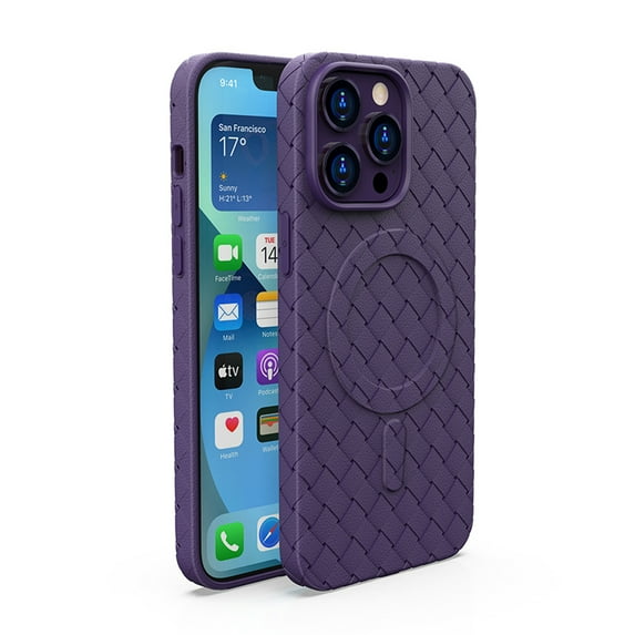 Nalacover Case for iPhone 14 Pro Max, Woven Texture Elastic Magnetic Adsorption Phone Cover Compatible with MagSafe Wireless Charging, Slim Lightweight Non-Slip Shockproof Case,Purple