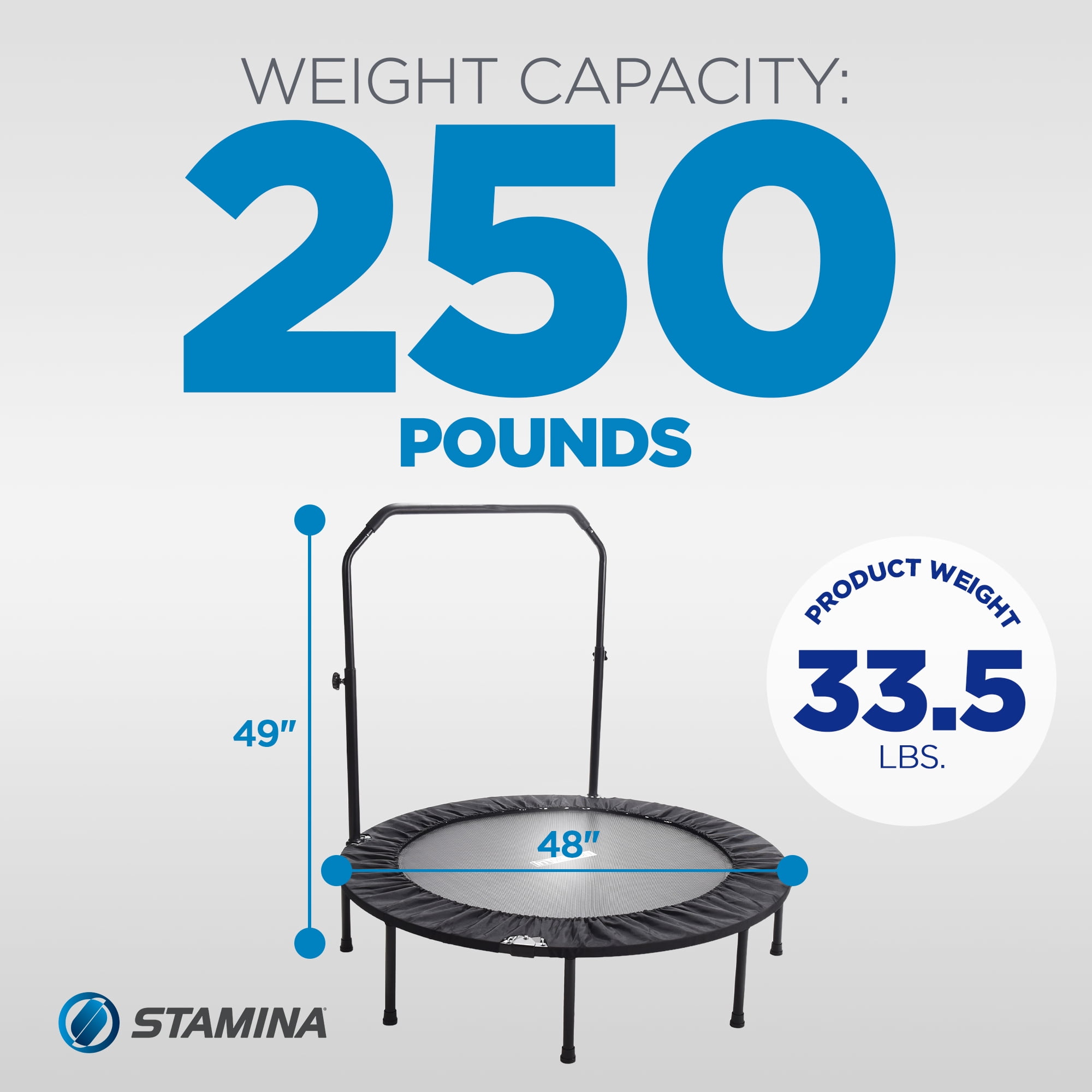 Stamina inMotion 48" Fitness Trampoline with Adjustable Handlebars, Black