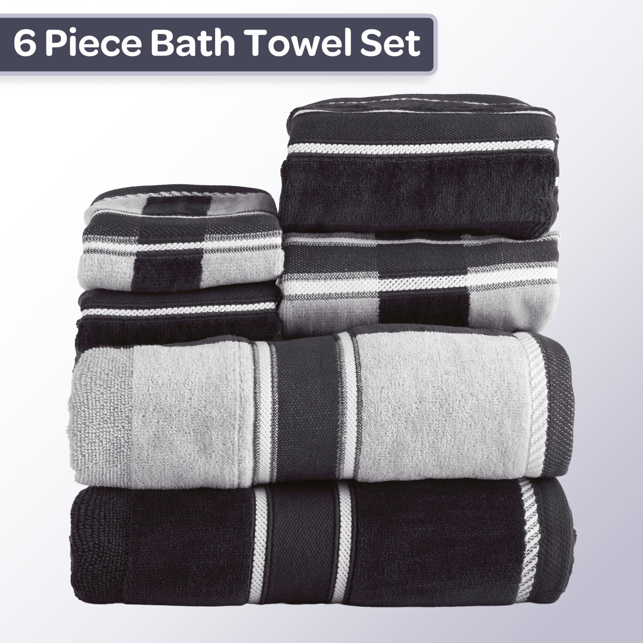 Lavish Home 6PC Towel Set - 525GSM Cotton Bathroom Accessories (Charcoal)