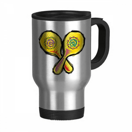 

Yellow Racket Mexicon Culture Element Illustration Travel Mug Flip Lid Stainless Steel Cup Car Tumbler Thermos