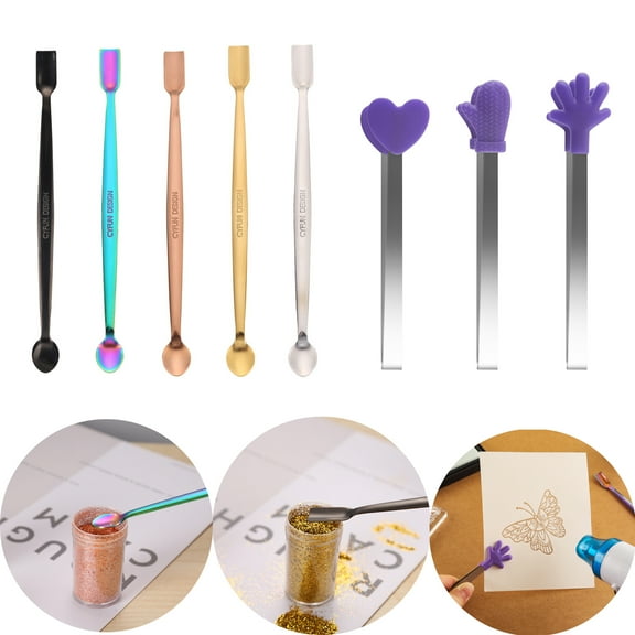 Briartw 8 Piece Craft Tool ,5 Pieces Craft Spoon and 3 Pieces Heat Resistant Craft Tongs,Silicone Non-Slip Handle Crafts Tool for Diy Paper Card Scrapbooking Album Photo Manual