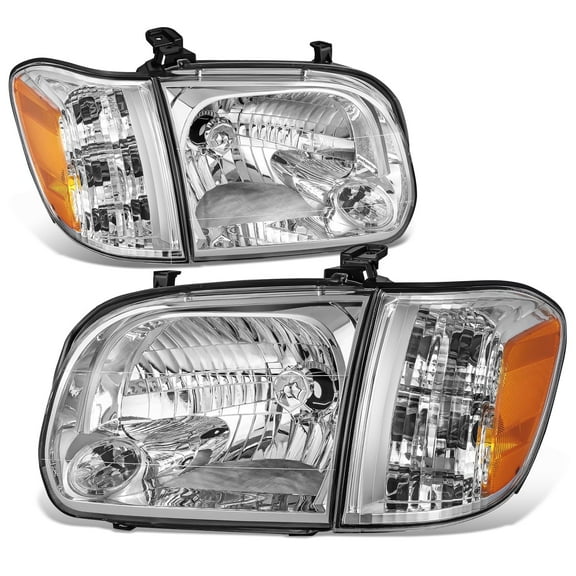 DNA Motoring For 05-07 Toyota Sequoia Tundra Crew Cab Chrome Amber Corner Headlight Lamps Pair