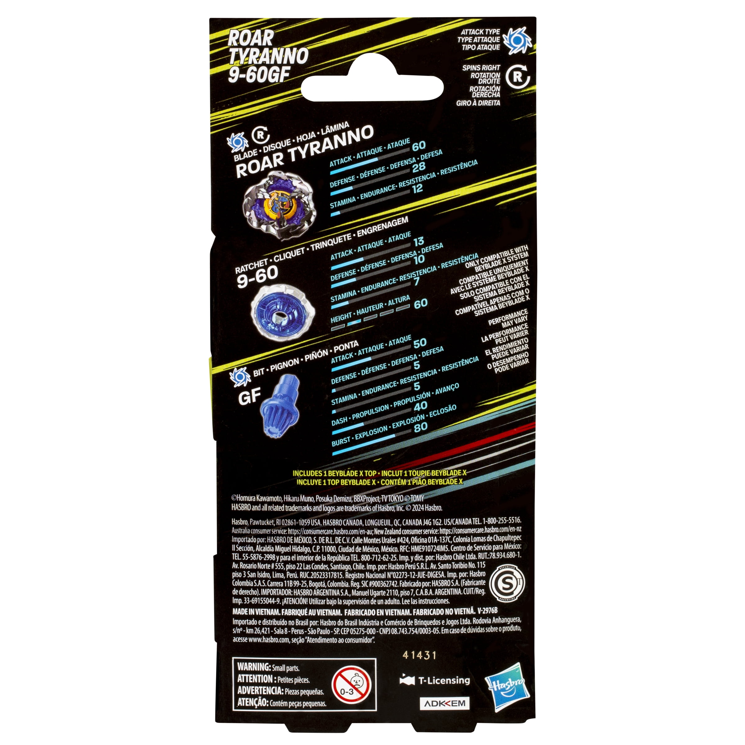 Beyblade X Roar Tyranno 9-60GF Booster Pack Set with Attack Type Battling Tops, Ages 8+