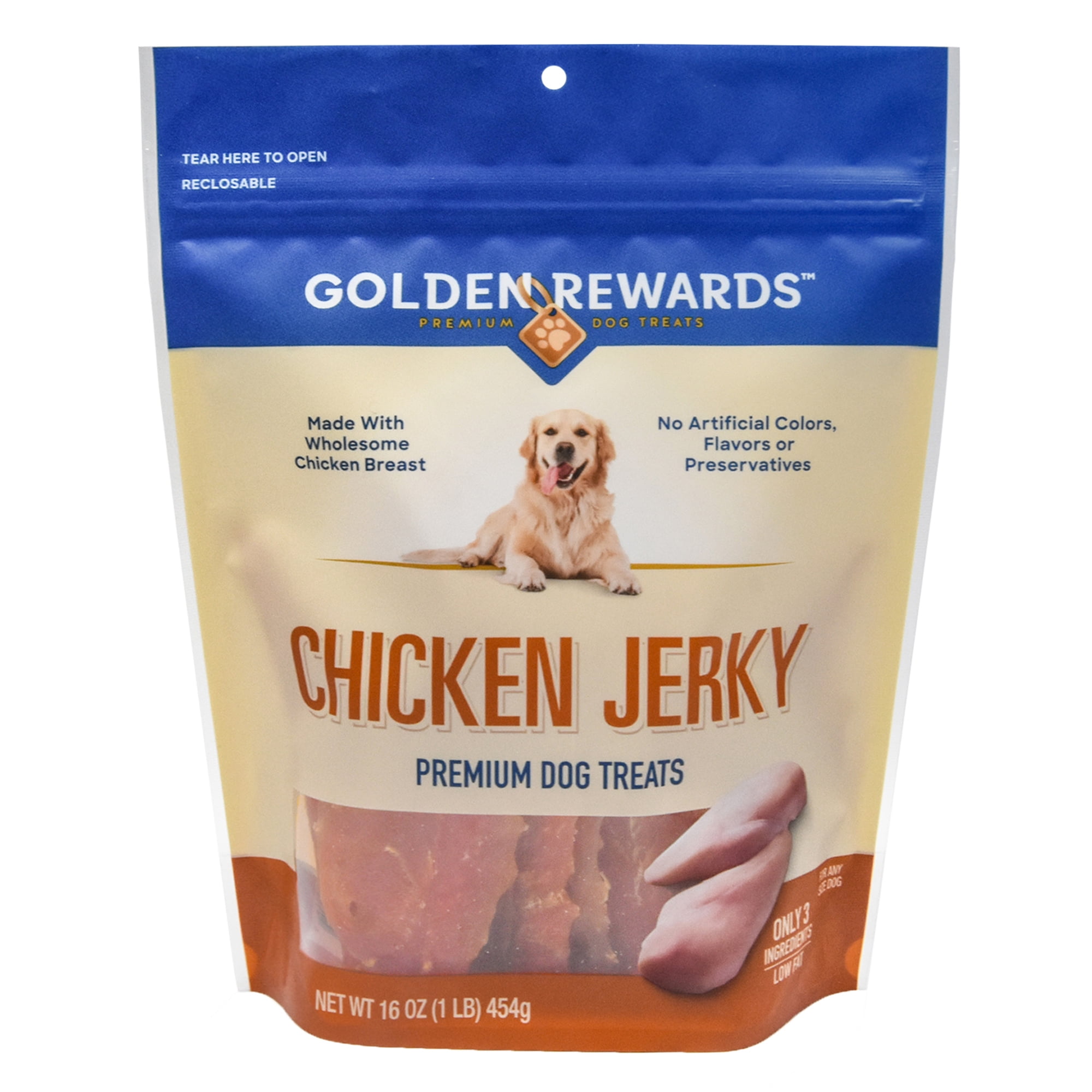 Golden Rewards Chicken Flavor Premium Dry Jerky Treats for All Dogs, 16 oz