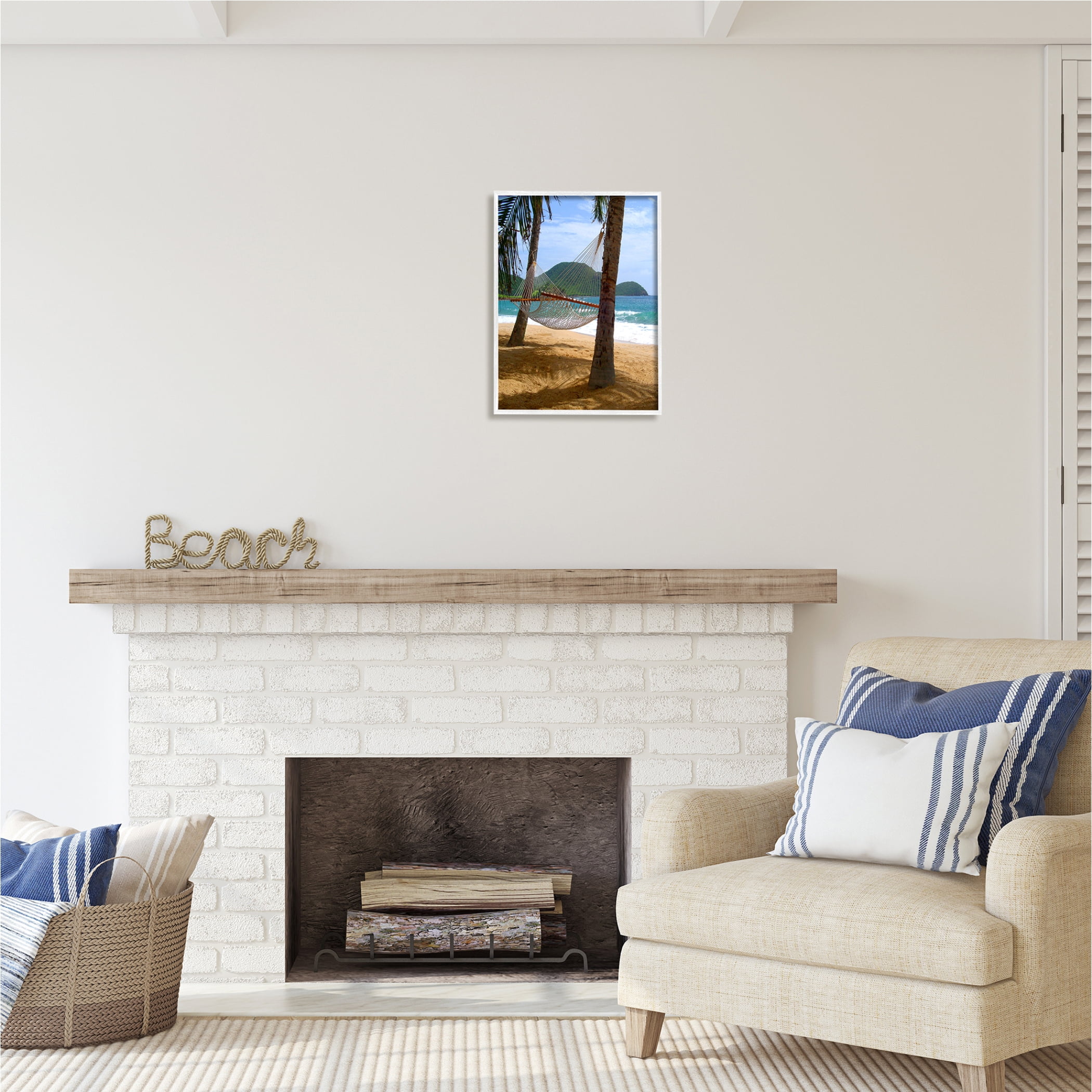 Stupell Industries Hammock on Palm Trees Nature Photography White Framed Art Print Wall Art, 16 x 20