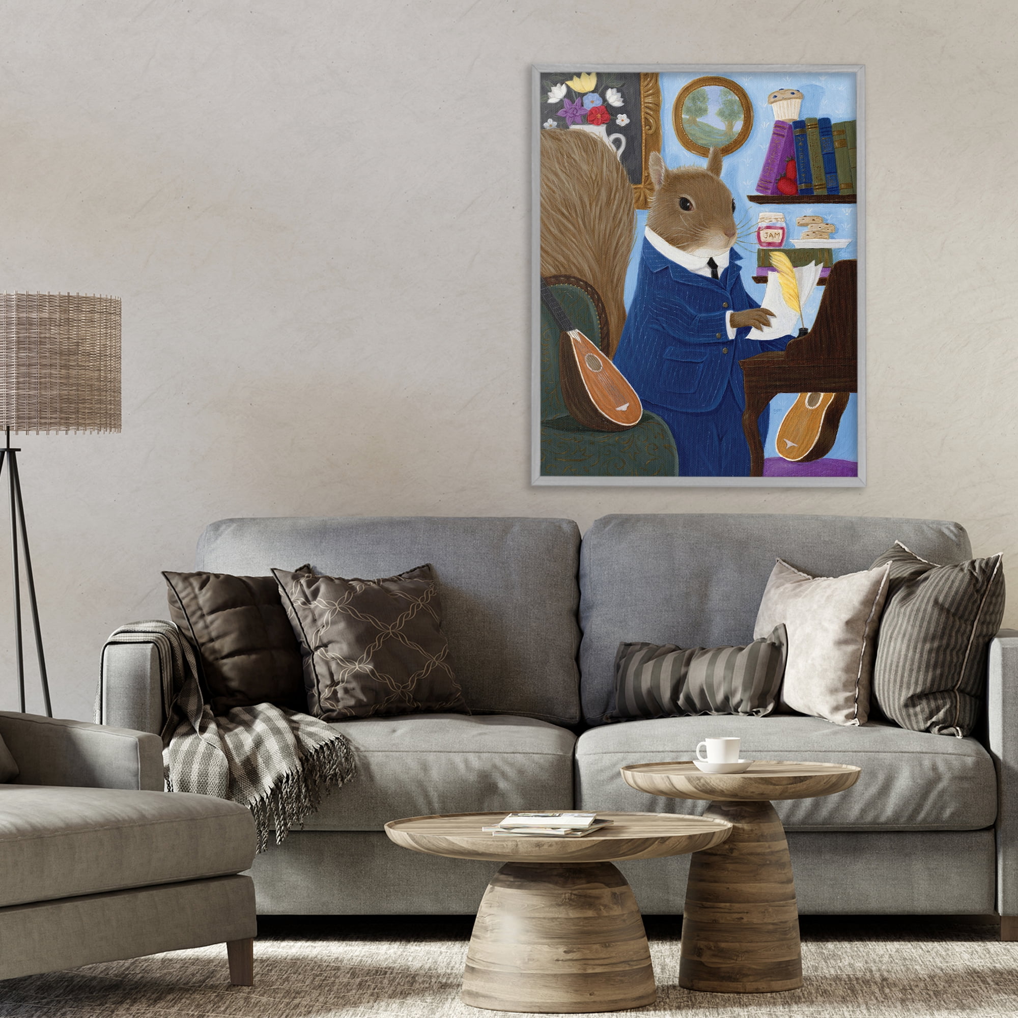 Stupell Industries Gentleman Squirrel Composing Gray Framed Giclee Art, design by Gina Matarazzo