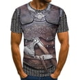 thumbnail image 2 of Men's Vintage Armor Print T-Shirt - Casual Street Style, Elastic Polyester, Crew Neck, Short Sleeve, Summer T-Shirt with Axe and Sword Design, Adult T-Shirt | Axe Stitching | Durable Fabric, 2 of 8