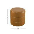 thumbnail image 5 of Benjara Sem Round Accent Ottoman- Brown Channel Tufted Faux Leather 18 Inch, 5 of 5