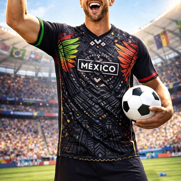 COSFO Men's Oversized T-Shirts Mexico Mesh Short Sleeve Football Graphic Tees Summer Patriotic Pullover Relaxed Fit V Neck Tops