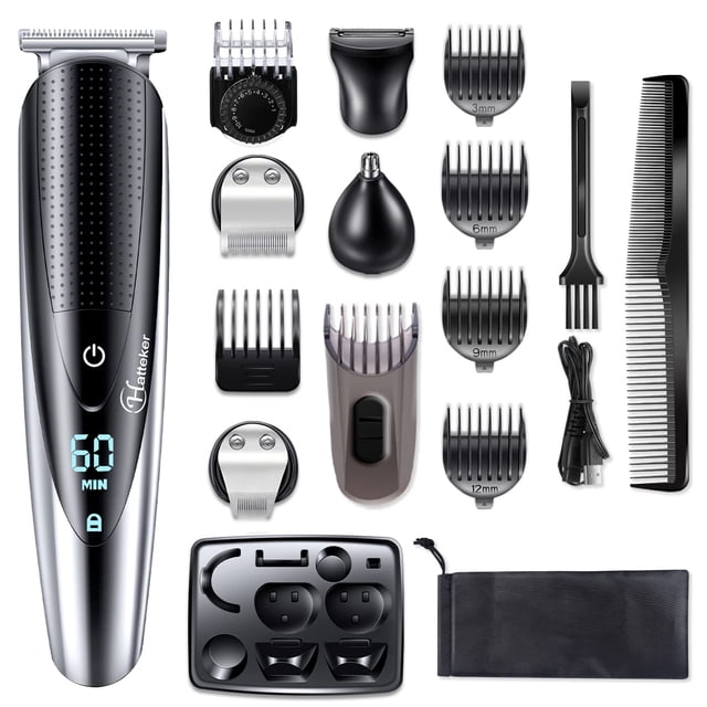 Kit de aseo Hatteker, cortapelos para hombre, recortadora de barba, 5 en 1