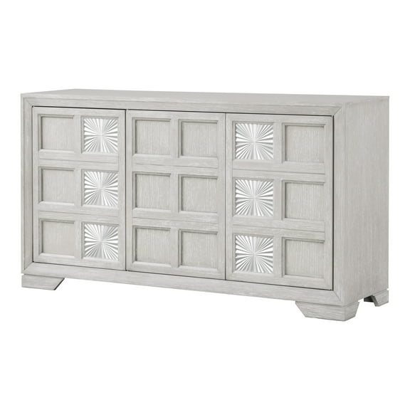 Furniture of America Mirelva Transitional 64.5" 3-Door Solid Wood Server, Light Gray