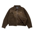 thumbnail image 5 of RAOENJADO Mens Racer Jacket PU Faux Leather Bomber Varsity Coat Casual Vintage Biker Streetwear Brown L, 5 of 8