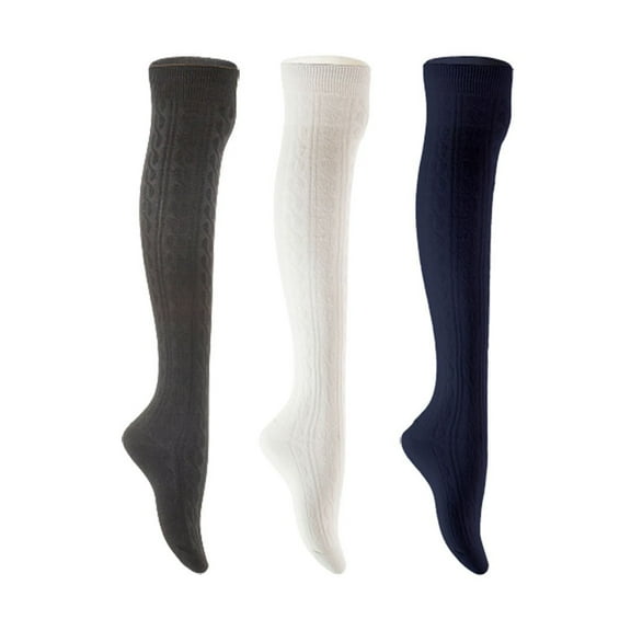 Lian LifeStyle Women's 3 Pair Adorable Comfortable Soft Thigh High Over Knee High Cotton Socks Size 6-9 L1024 Black,White,Navy